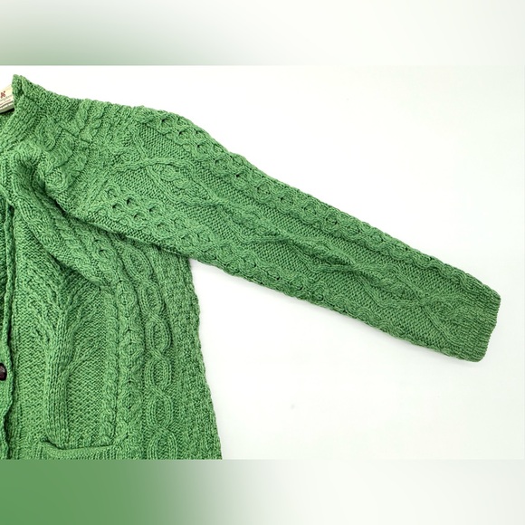 VGUC Carraig Donn Irish Merino Wool Tree Of Life Aran Button Cardigan Green XL - Picture 11 of 13
